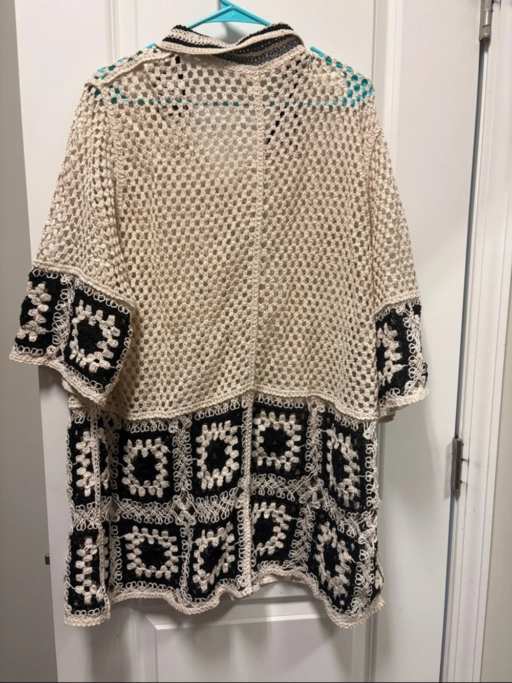 Solitaire Crochet Button-Front Swim Cover up in Cream and Black 2XL